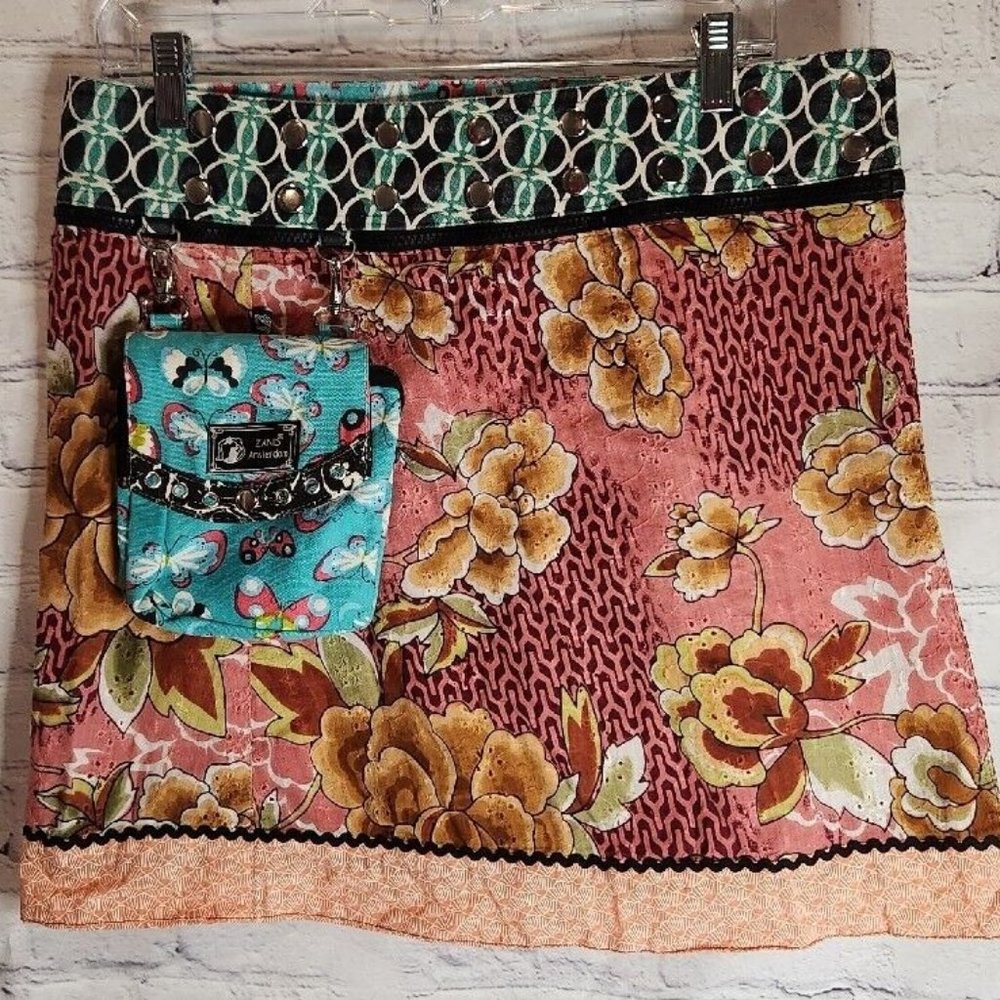 Zand Amsterdam Reversible Mini Skirt NEW Boho Floral Prints with Detachable Bag
